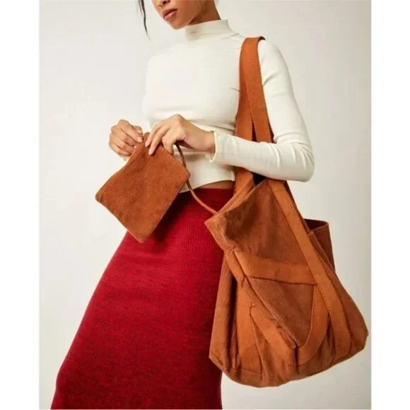 Free People Mega Cord Tote in Mahogany NWOT - Picture 6 of 8